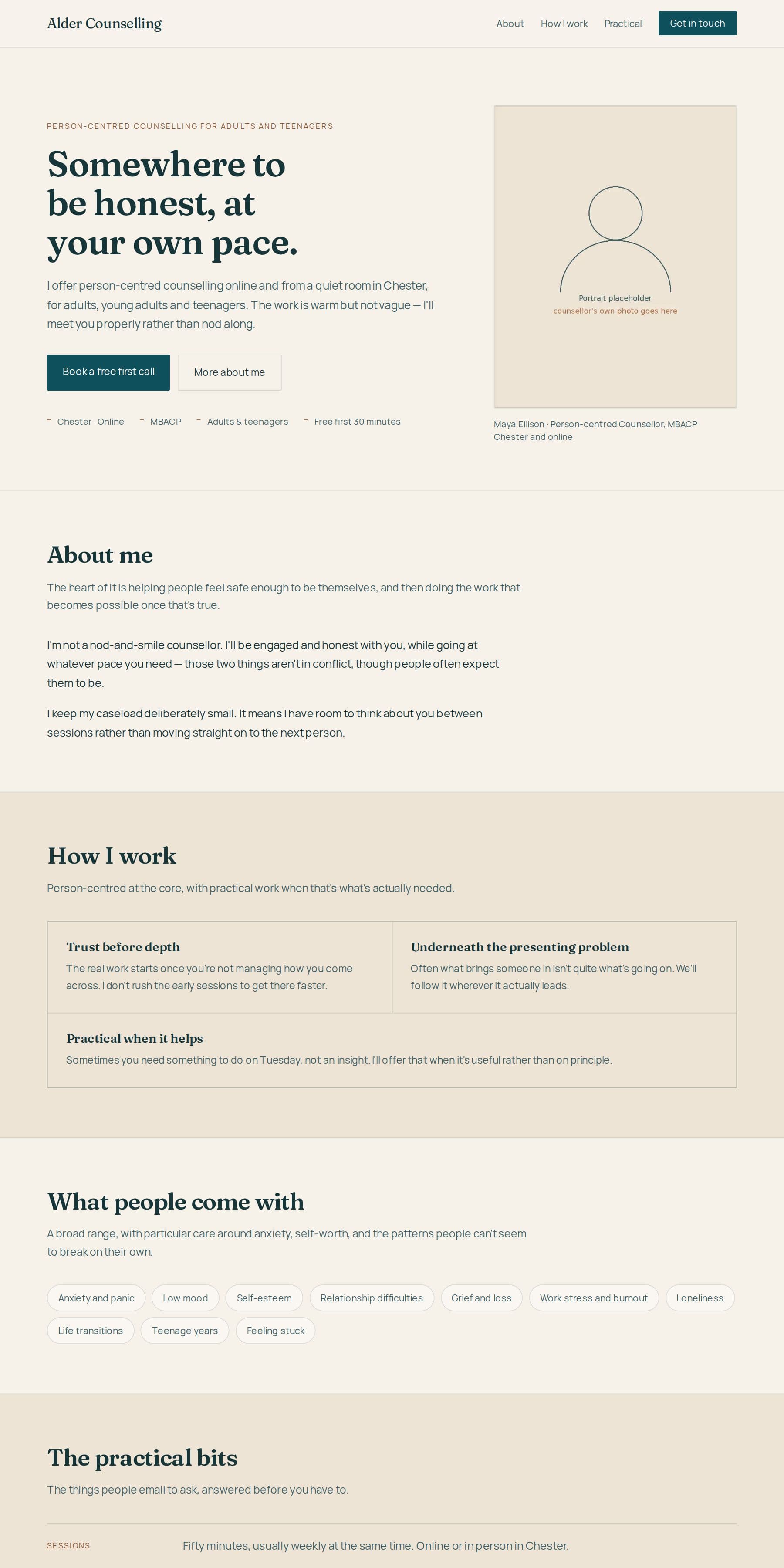 An example counselling website: Alder Counselling
